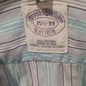 NWOT Brooks Brothers green striped multi-colored l/s shirt Size 15 1/2--33